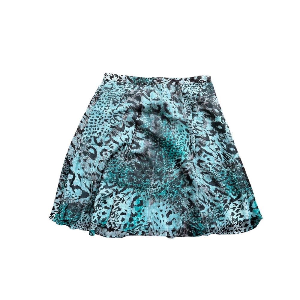 Jaclyn‎ Smith Teal Black Animal Print Metallic Stripe A-Line Skirt Womens Large